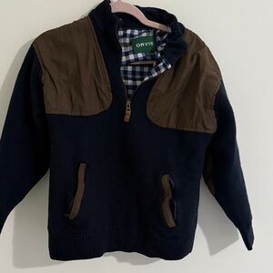 Orvis Navy and Brown Half-Zip Sweater